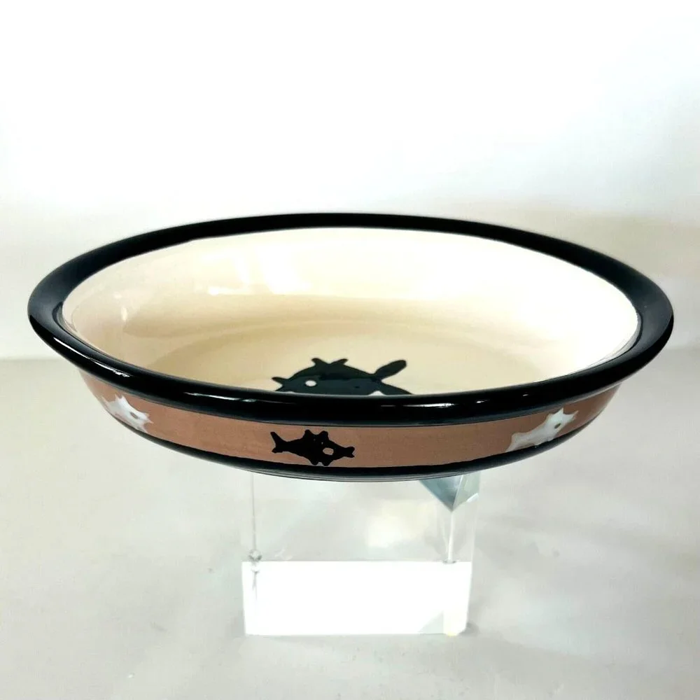 Petrageous Designs Playful Pet Kitty Eat Drink Cat Dish Black Tan White 6.25